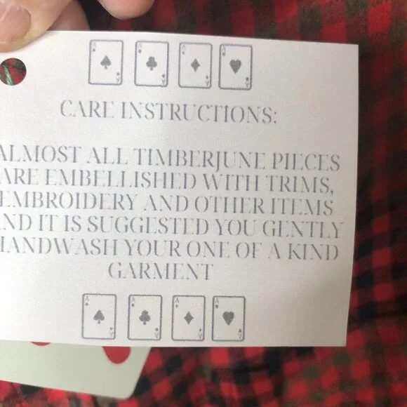 Timber June Shirt Large Red Check Flannel Evil Eye Sequin Back Boho Graphic - Picture 16 of 16